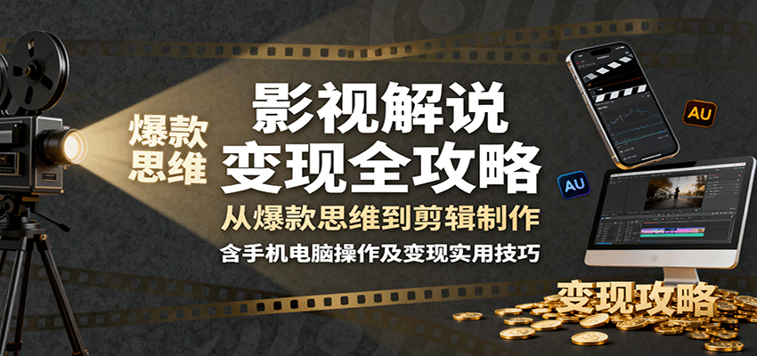 影视解说变现全攻略：从爆款思维到剪辑制作，含手机电脑操作及变现实用技巧-shxbox省心宝盒