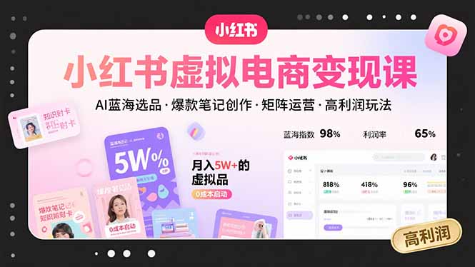 小红书虚拟电商变现课，AI蓝海选品，爆款笔记创作，矩阵运营，高利润玩法-shxbox省心宝盒