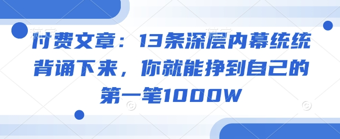 付费文章：13条深层内幕统统背诵下来，你就能挣到自己的第一笔1000W-shxbox省心宝盒