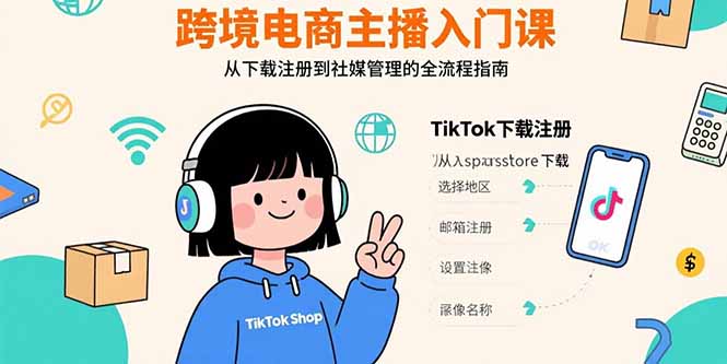 跨境电商主播入门课,TikTok下载注册,支付工具配置,社媒账号管理全流程-shxbox省心宝盒