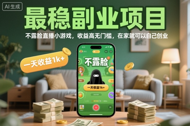 最稳副业项目，不露脸直播小游戏，收益高无门槛，一天收益1k+，在家就可以自己创业【揭秘】-shxbox省心宝盒