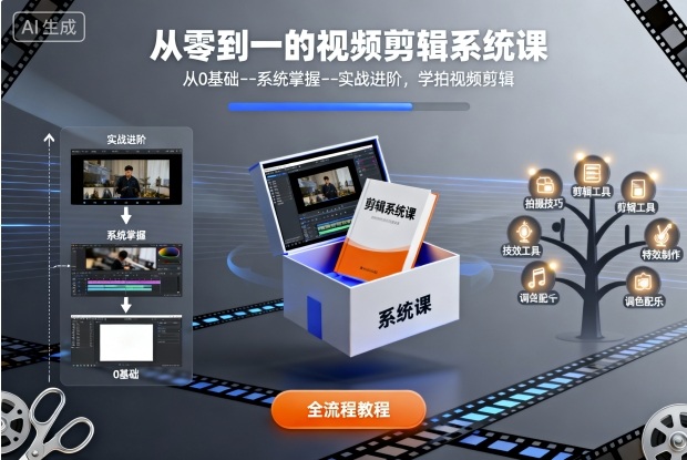 从零到一的视频剪辑系统课，从0基础--系统掌握--实战进阶，学拍视频剪辑-shxbox省心宝盒