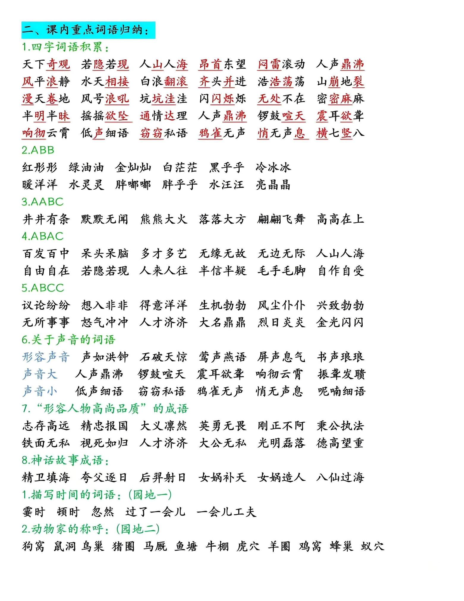 四年级上语文期末全册高频考点知识点归类-shxbox省心宝盒
